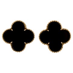 VAN CLEEF & ARPELS Magic Alhambra Ohrclips aus 18 Karat Gelbgold mit schwarzem Onyx