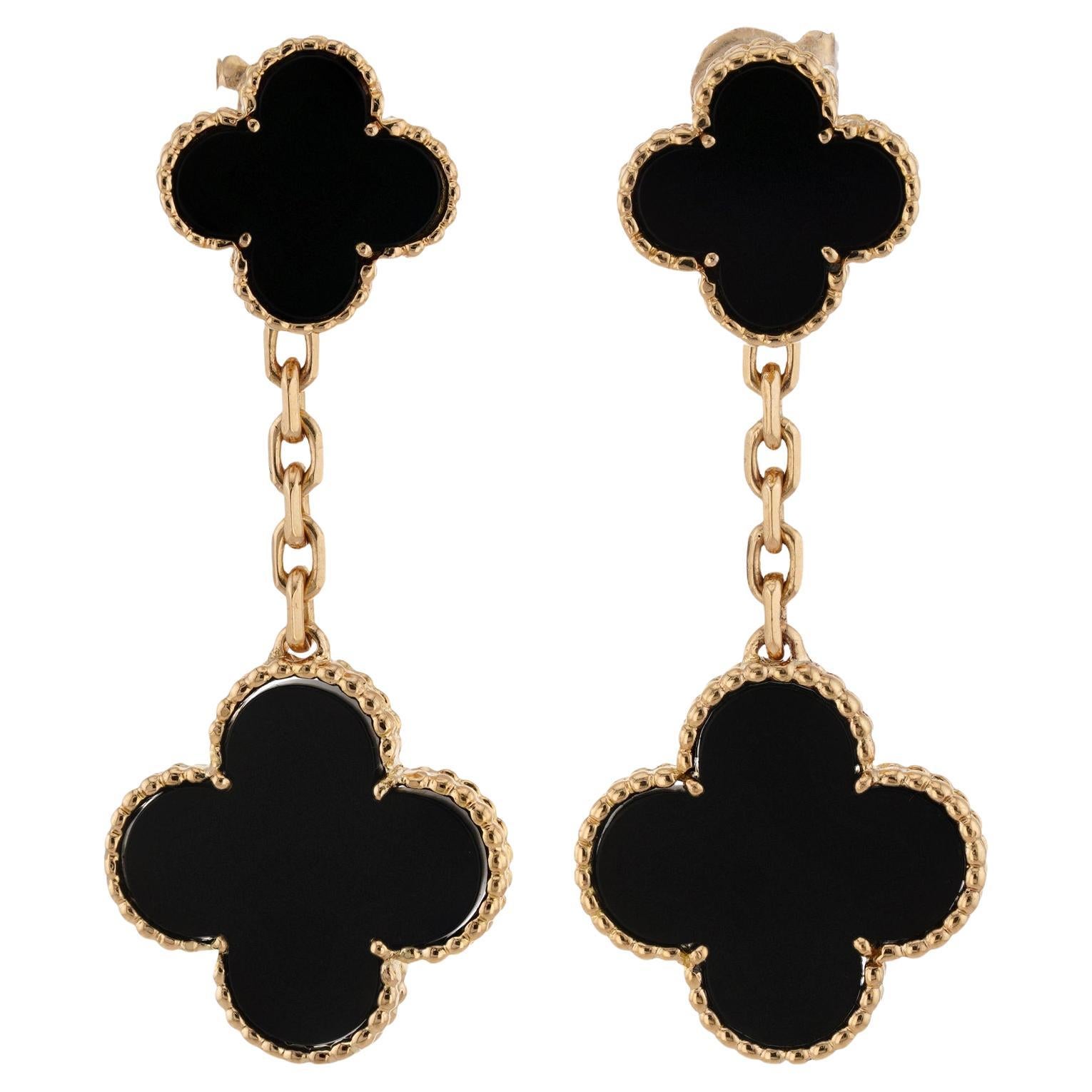 VAN CLEEF & ARPELS Magic Alhambra Black Onyx 18k Yellow Gold Drop Earrings