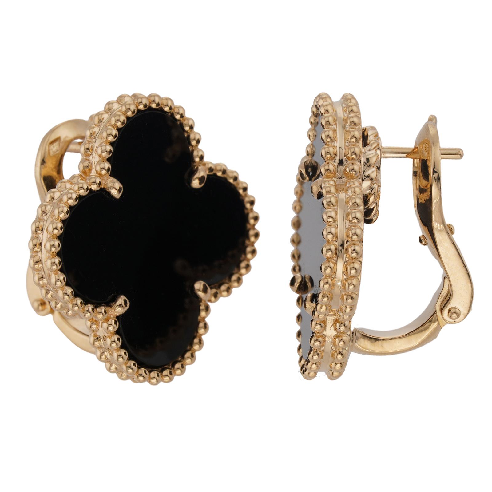 Van Cleef & Arpels Boucles d'oreilles Magic Alhambra Onyx Noir Or Jaune Pour femmes en vente