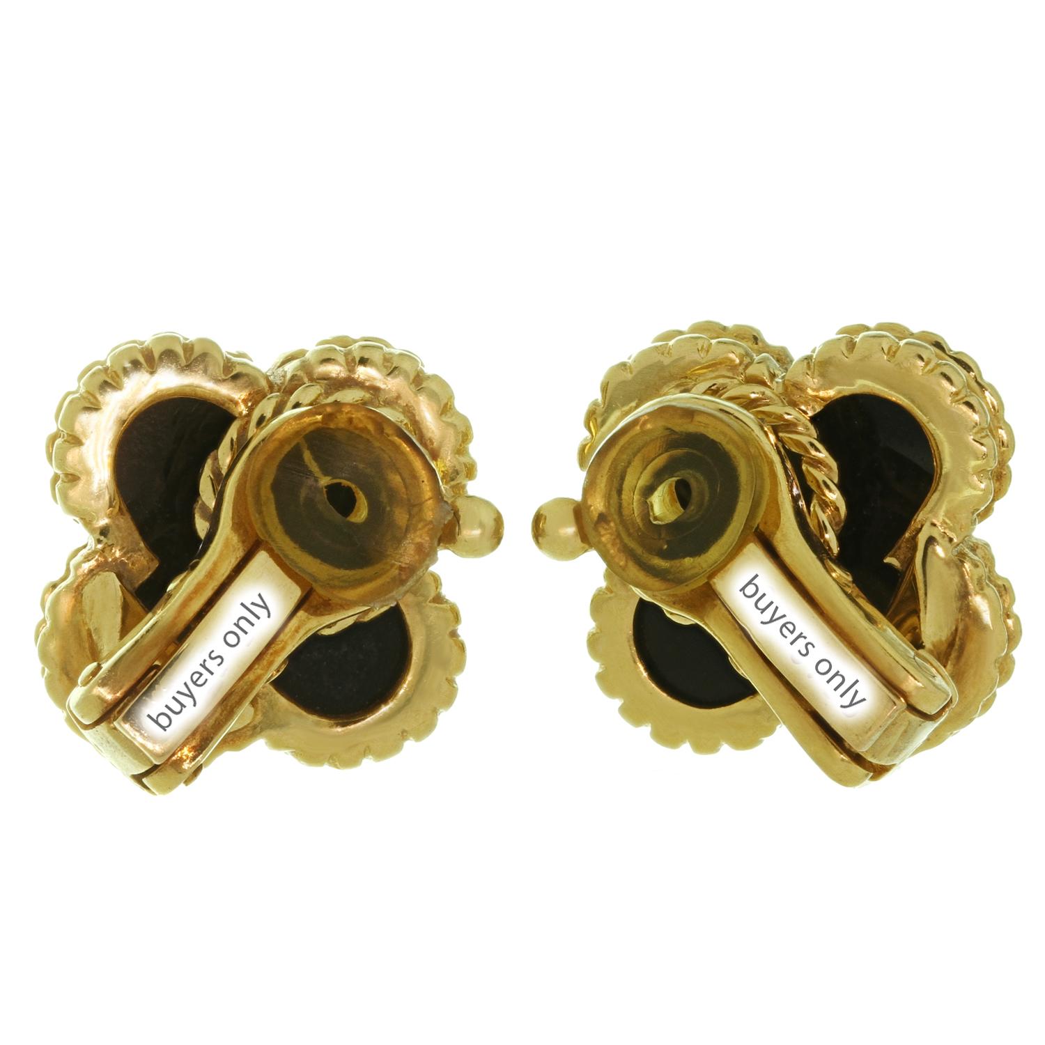 Mixed Cut Van Cleef & Arpels Vintage Alhambra Black Onyx Yellow Gold Earrings