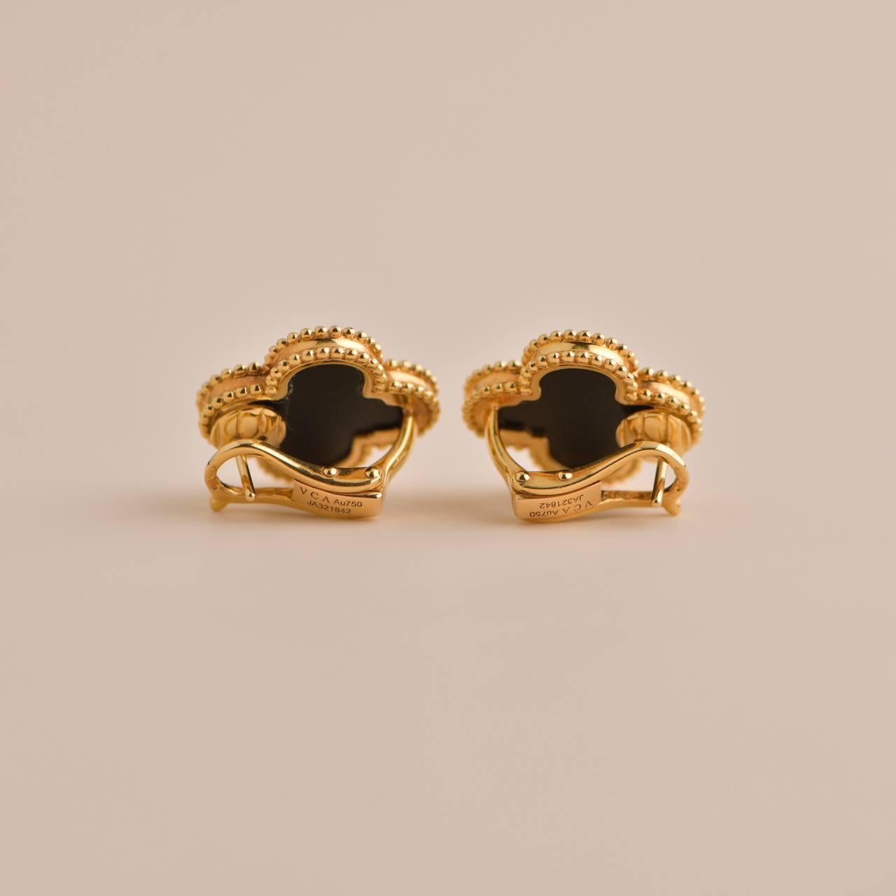 Uncut Van Cleef & Arpels Magic Alhambra Black Onyx Yellow Gold Earrings