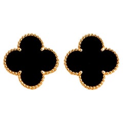 Van Cleef & Arpels Magic Alhambra Black Onyx Yellow Gold Earrings