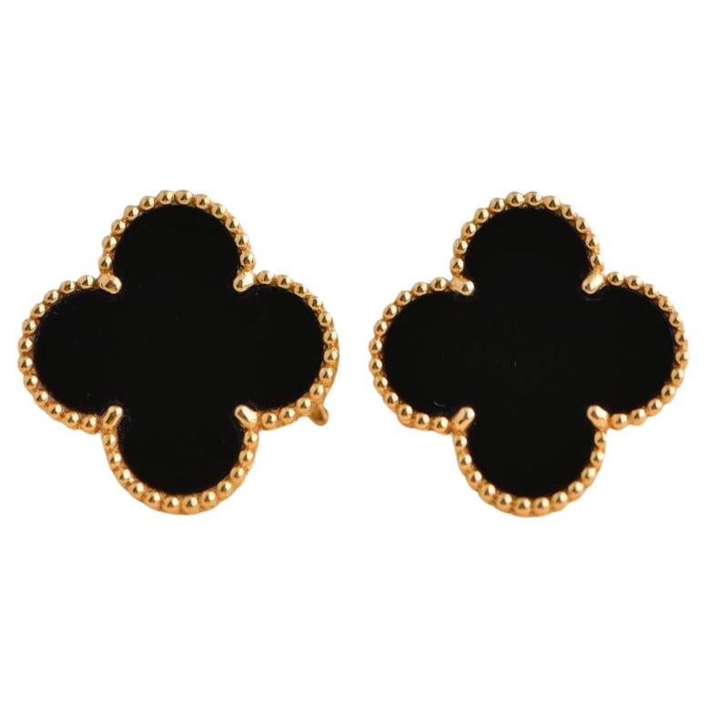 Van Cleef & Arpels Magic Alhambra Black Onyx Yellow Gold Earrings
