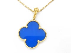 Van Cleef & Arpels Magic Alhambra Blue Agate 18K Yellow Gold Pendant Necklace