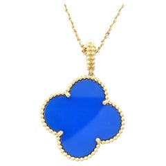 Van Cleef & Arpels Magic Alhambra Blue Agate 18K Yellow Gold Pendant Necklace