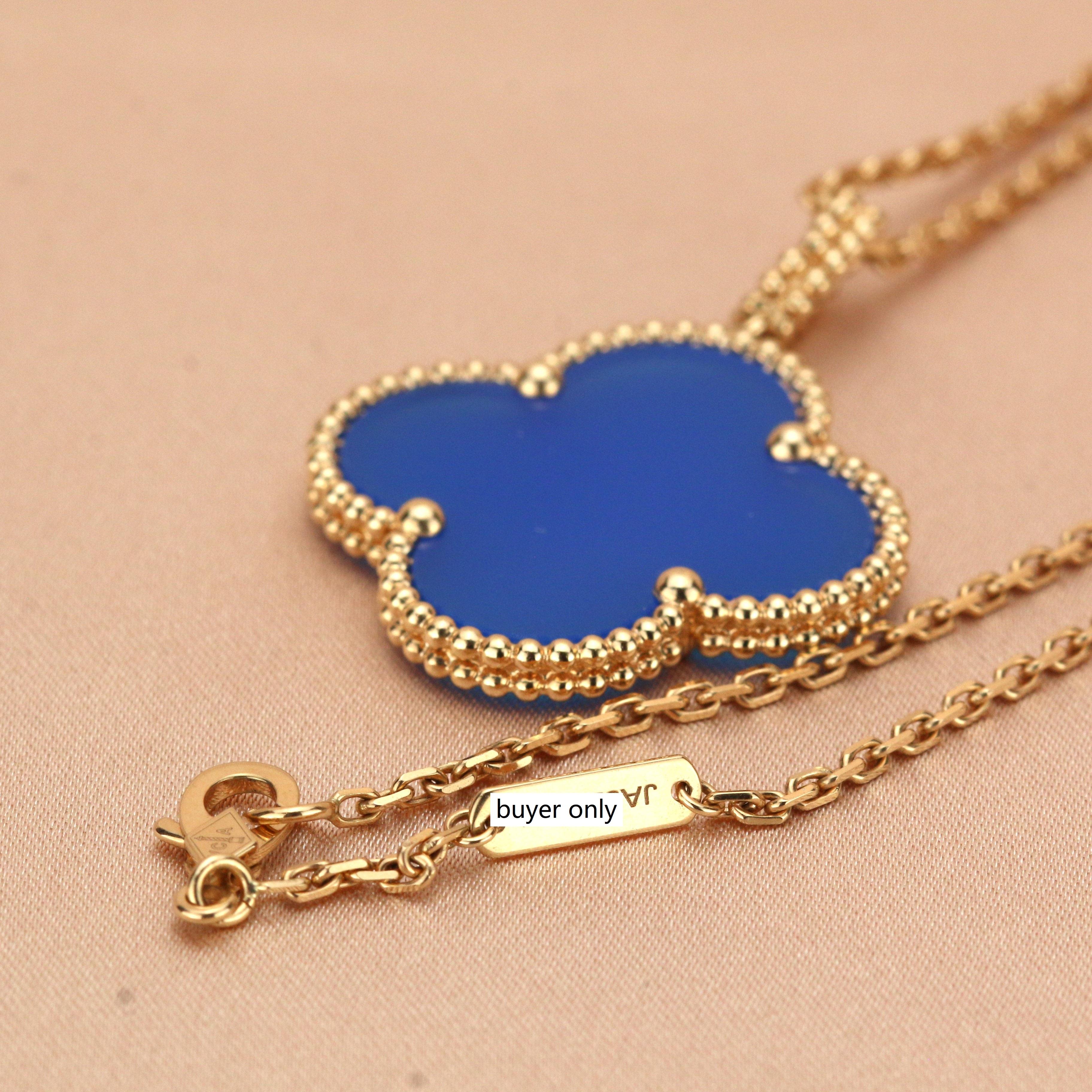 Van Cleef & Arpels Magic Alhambra Blue Agate Yellow Gold Pendant Long Necklace In Excellent Condition In Banbury, GB