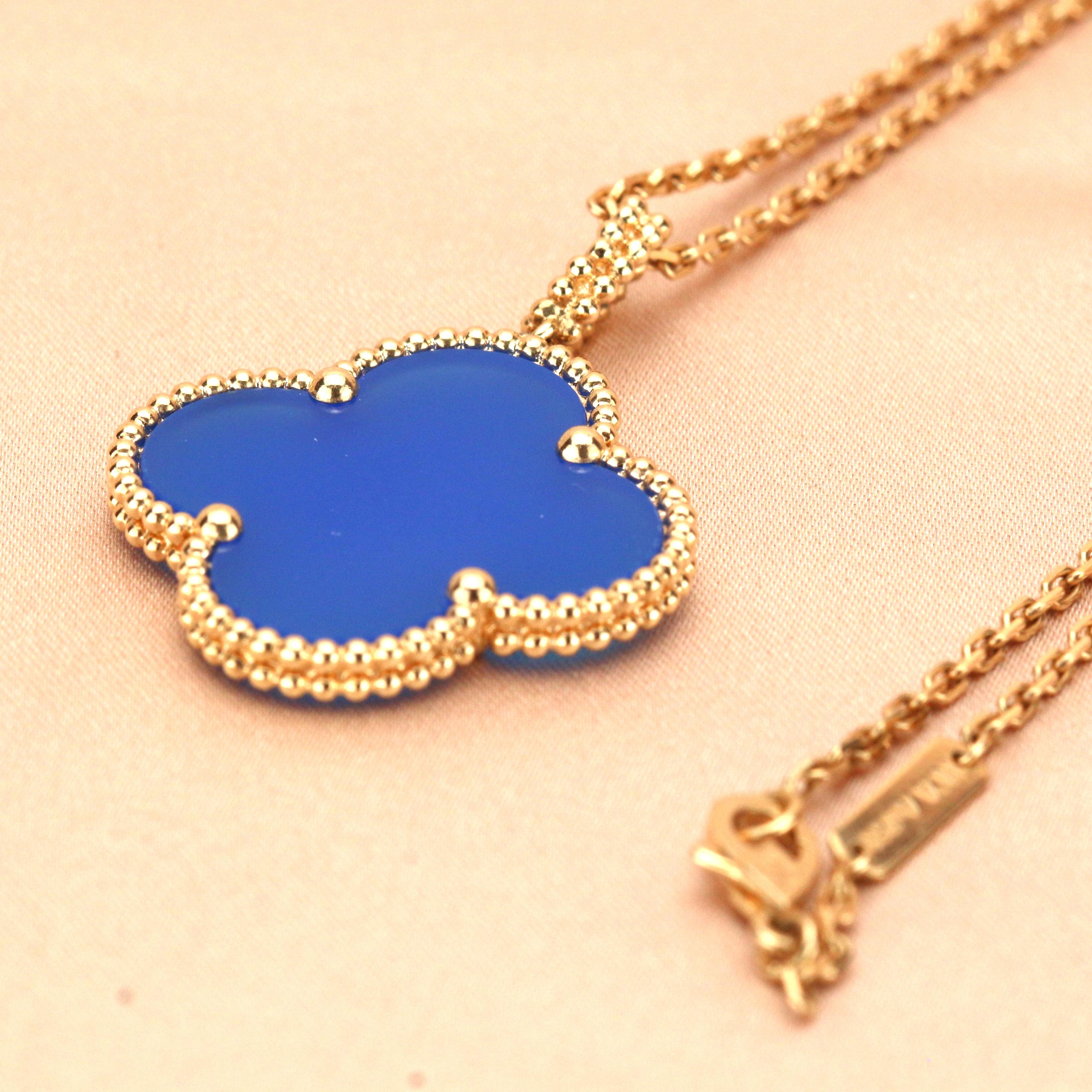 Van Cleef & Arpels Magic Alhambra Blue Agate Yellow Gold Pendant Long Necklace 1