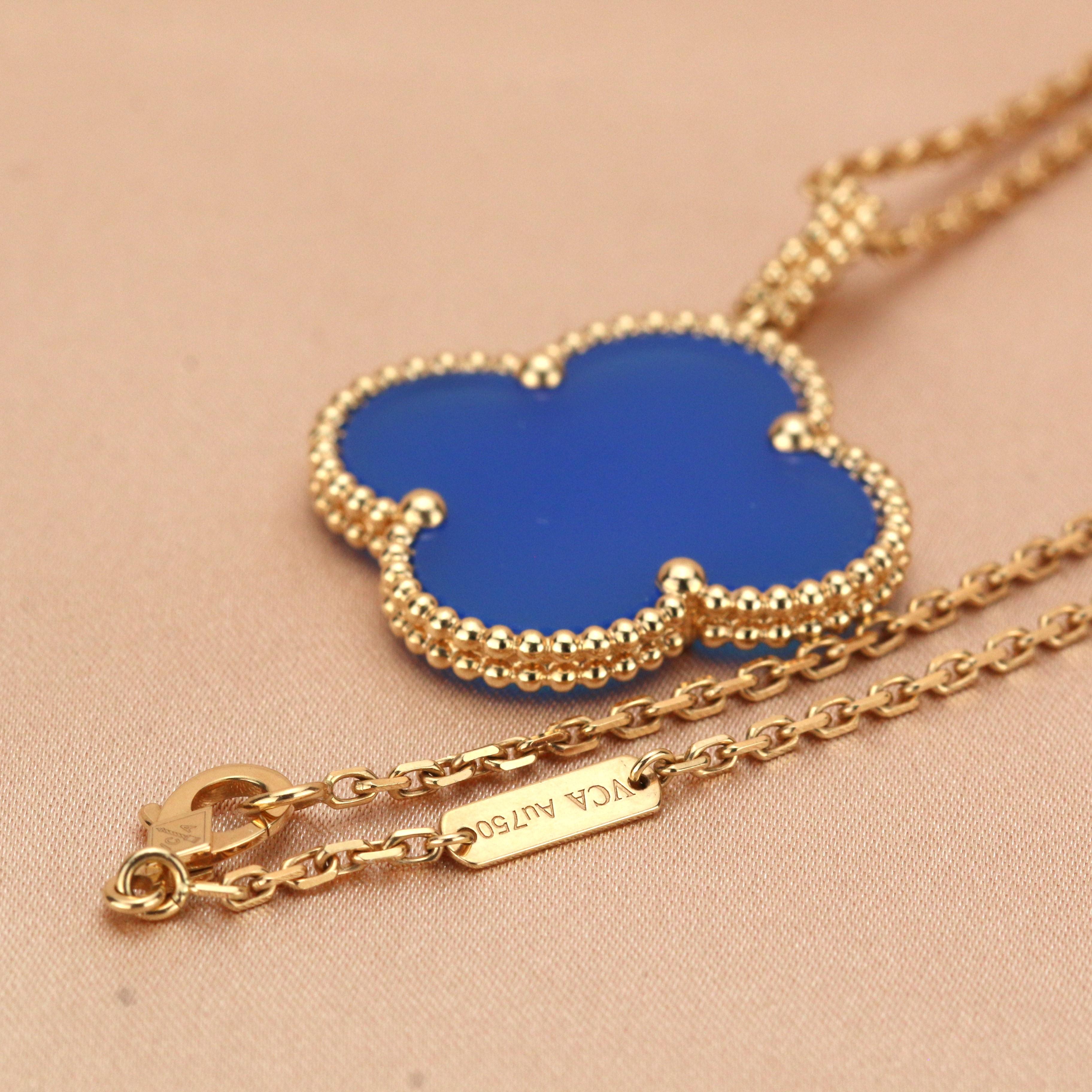 Van Cleef & Arpels Magic Alhambra Blue Agate Yellow Gold Pendant Long Necklace 2