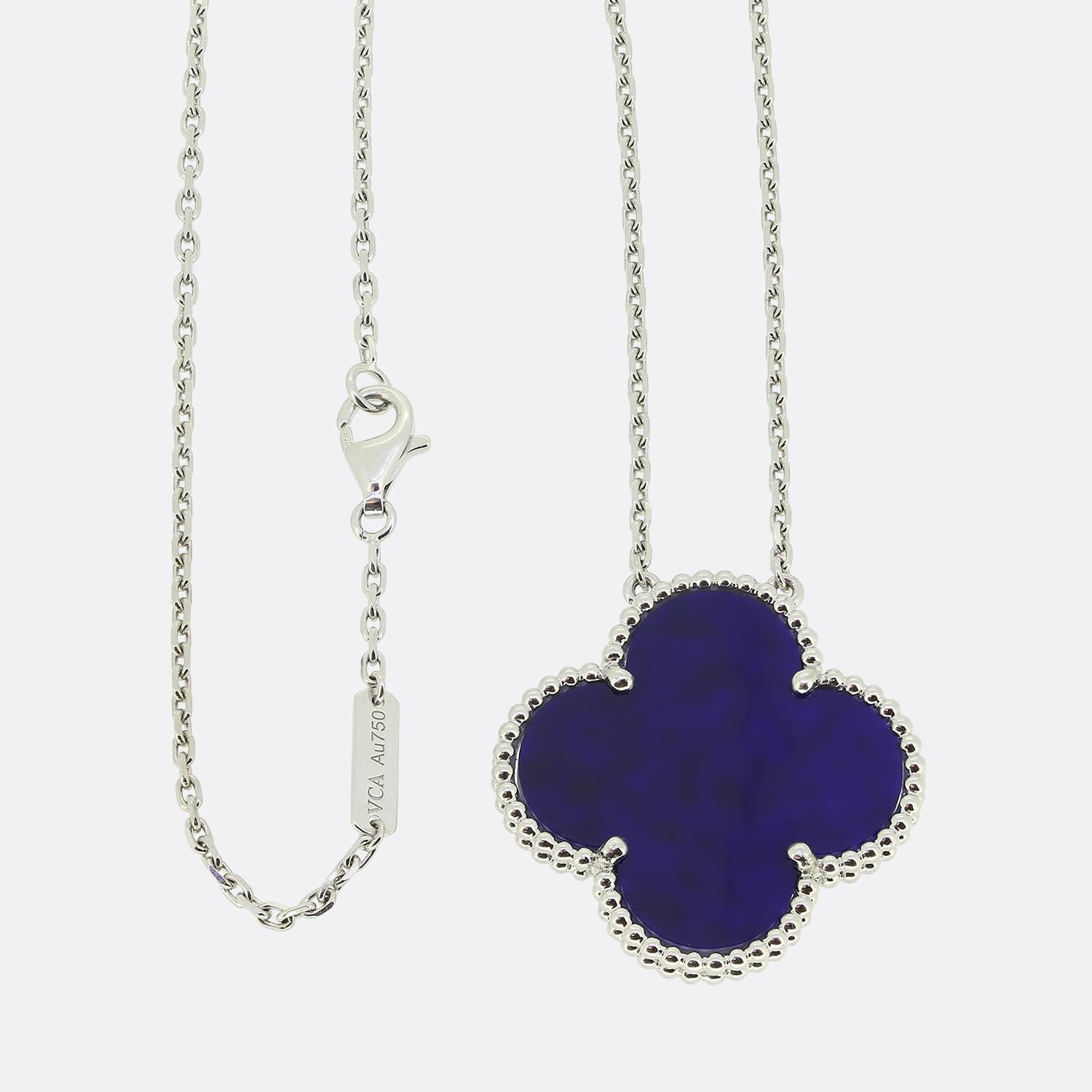 Round Cut Van Cleef & Arpels Magic Alhambra Blue Sevres Porcelain Necklace For Sale