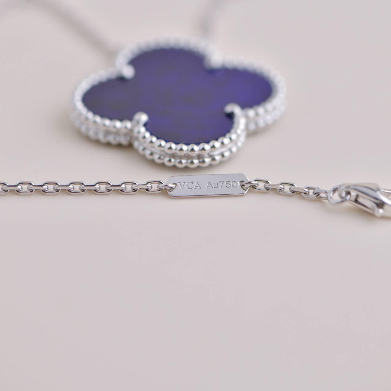 Women's or Men's Van Cleef & Arpels Magic Alhambra Blue Sevres Porcelain White Gold Necklace