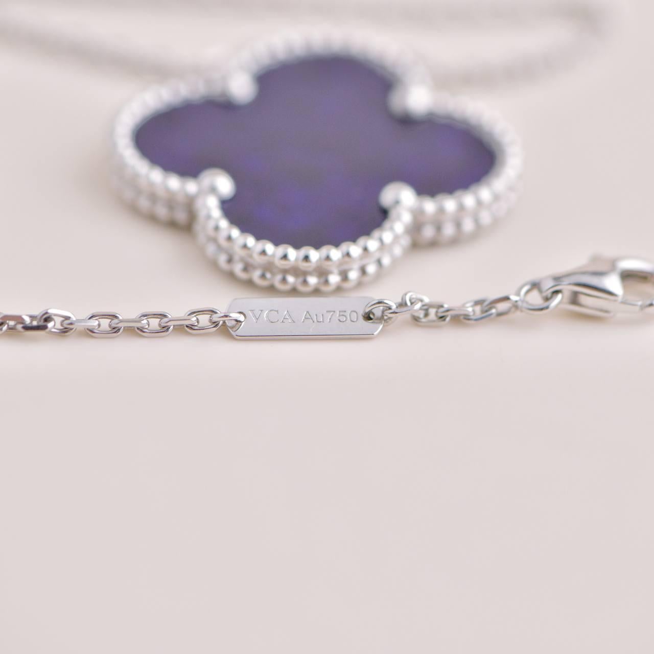 Van Cleef & Arpels Magic Alhambra Blue Sevres Porcelain White Gold Necklace In Excellent Condition In Banbury, GB