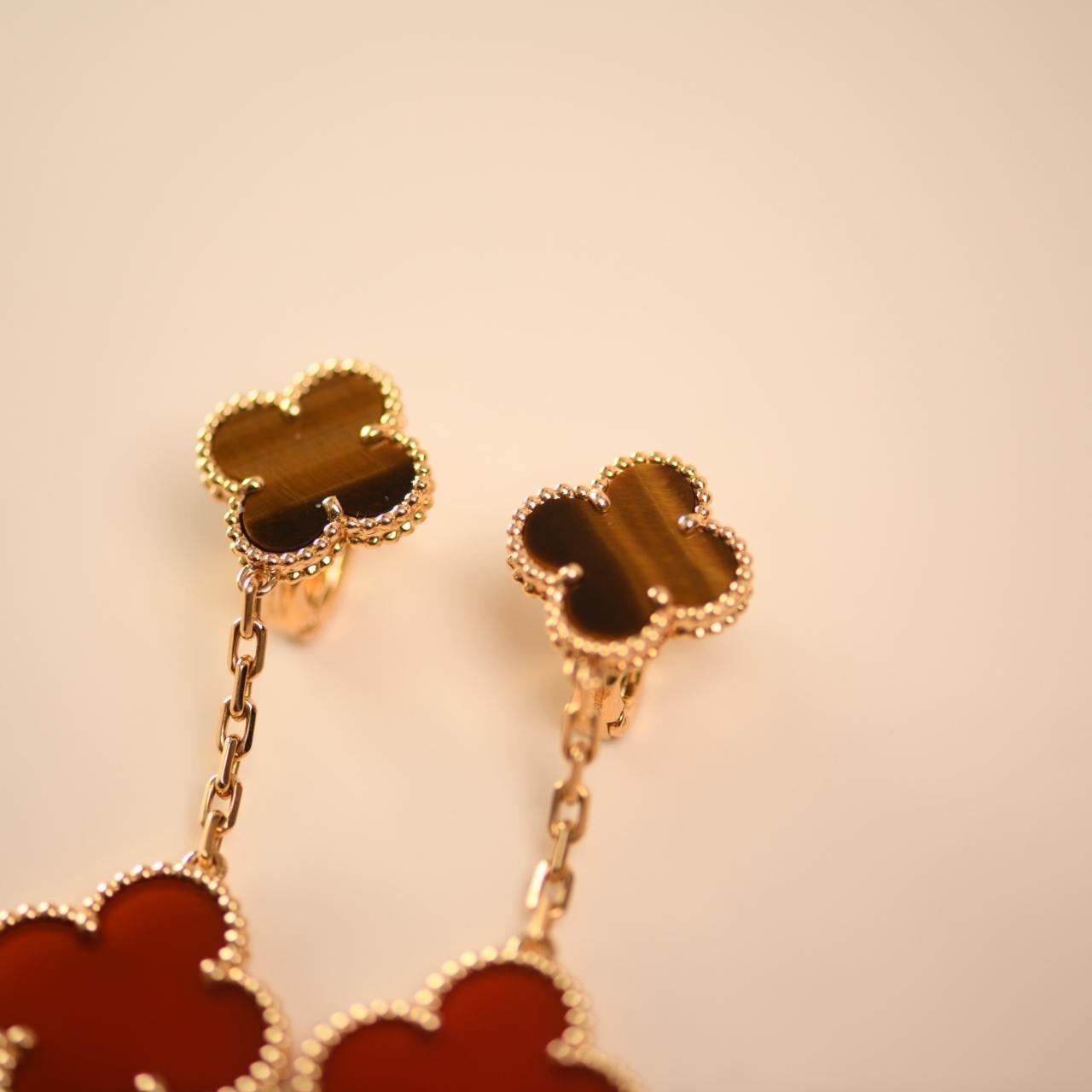 Van Cleef & Arpels Magic Alhambra Carnelian and Tiger Eye 2 Motifs Earrings 2