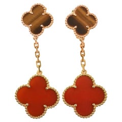 Van Cleef & Arpels Magic Alhambra Carnelian and Tiger Eye 2 Motifs Earrings