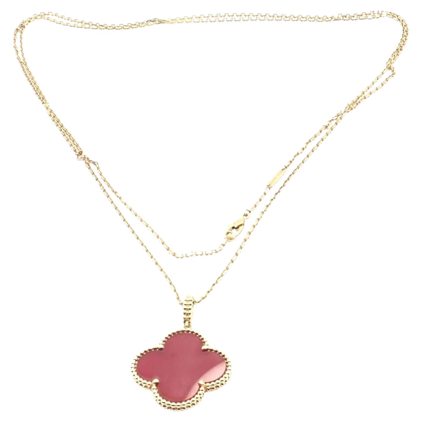 Van Cleef 
Arpels Magic Alhambra Carnelian Pendant Long Rose Gold Necklace For Sale