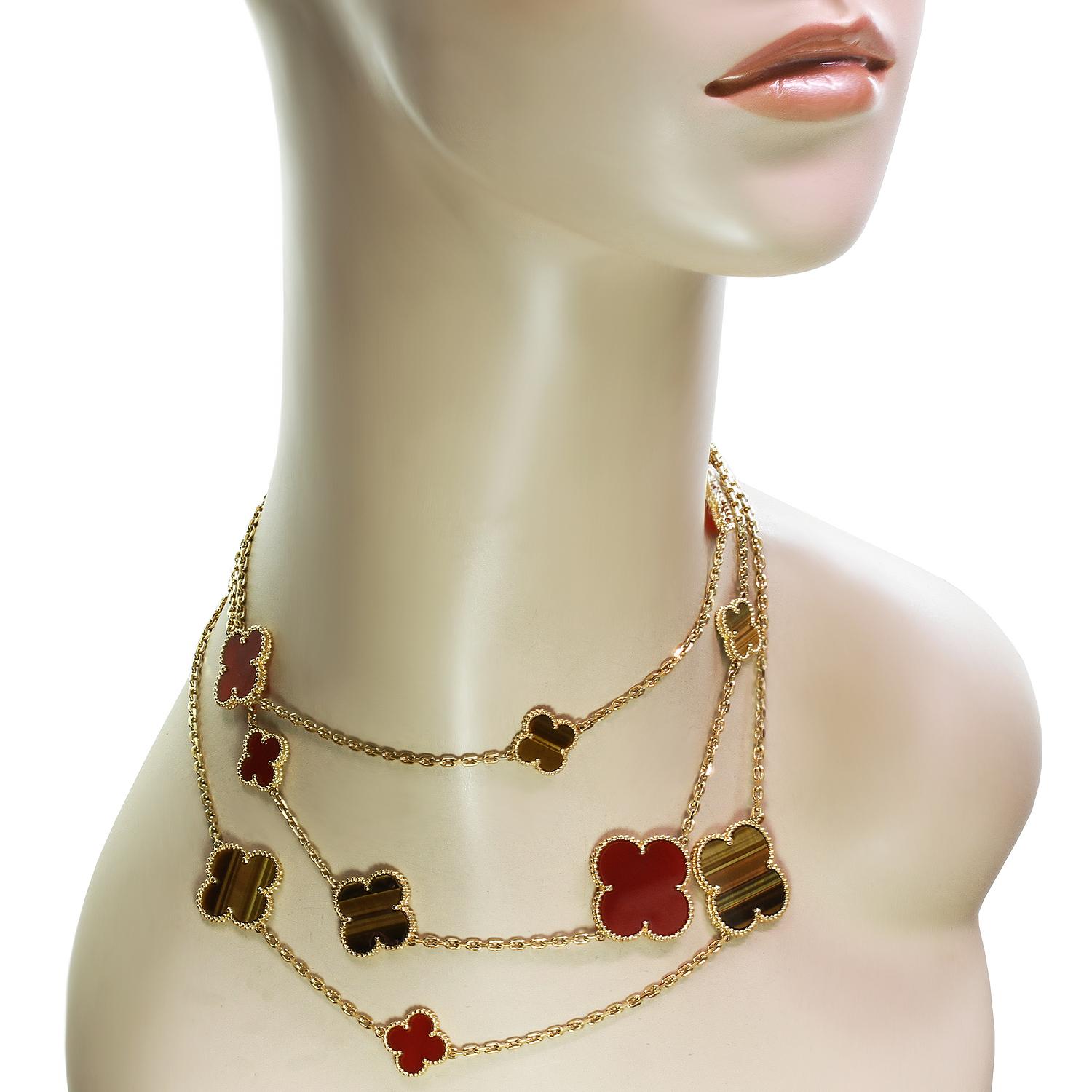 Van Cleef & Arpels Magic Alhambra Lange Halskette mit 16 Tigeraugen-Motiven für Damen oder Herren