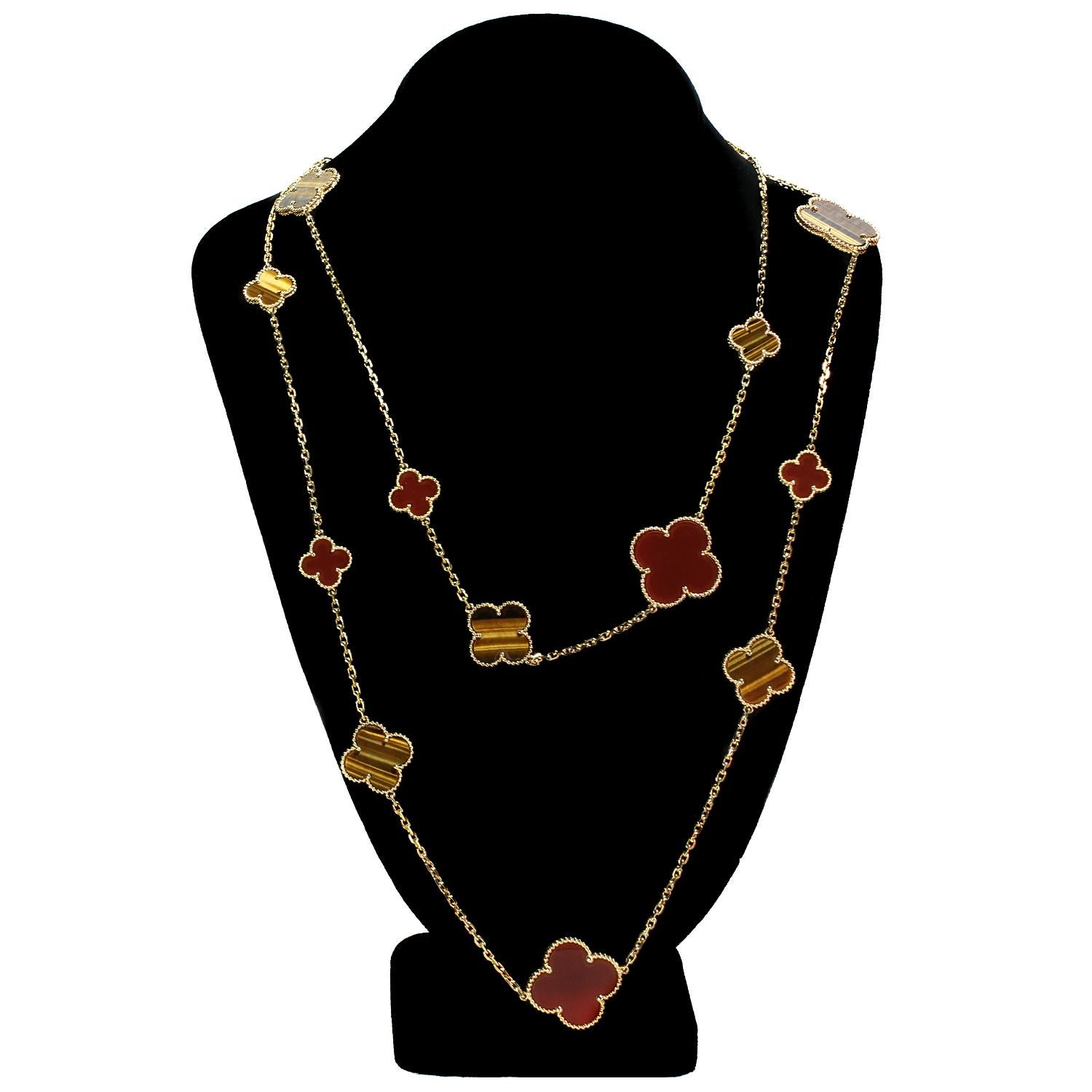 Van Cleef & Arpels Magic Alhambra Lange Halskette mit 16 Tigeraugen-Motiven 1