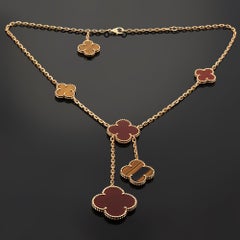 VAN CLEEF & ARPELS Magic Alhambra Carnelian Tiger Eye 6-Motif Necklace