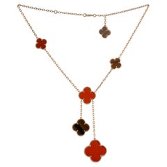 VAN CLEEF & ARPELS Magic Alhambra Carnelian Tiger Eye 6-Motif Necklace