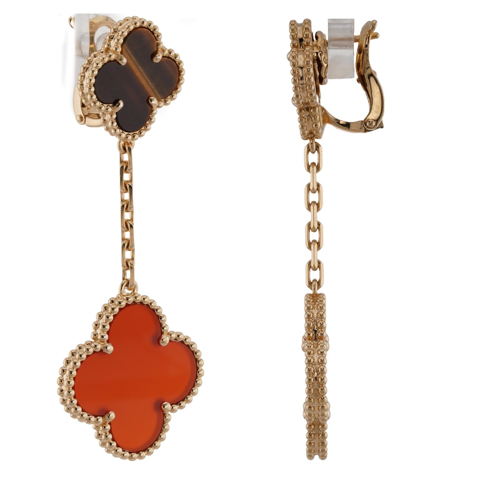 VAN CLEEF & ARPELS Magic Alhambra Carnelian Tiger Eye Yellow Gold Earrings en venta 1