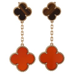 VAN CLEEF & ARPELS Magic Alhambra Carnelian Tiger Eye Yellow Gold Earrings