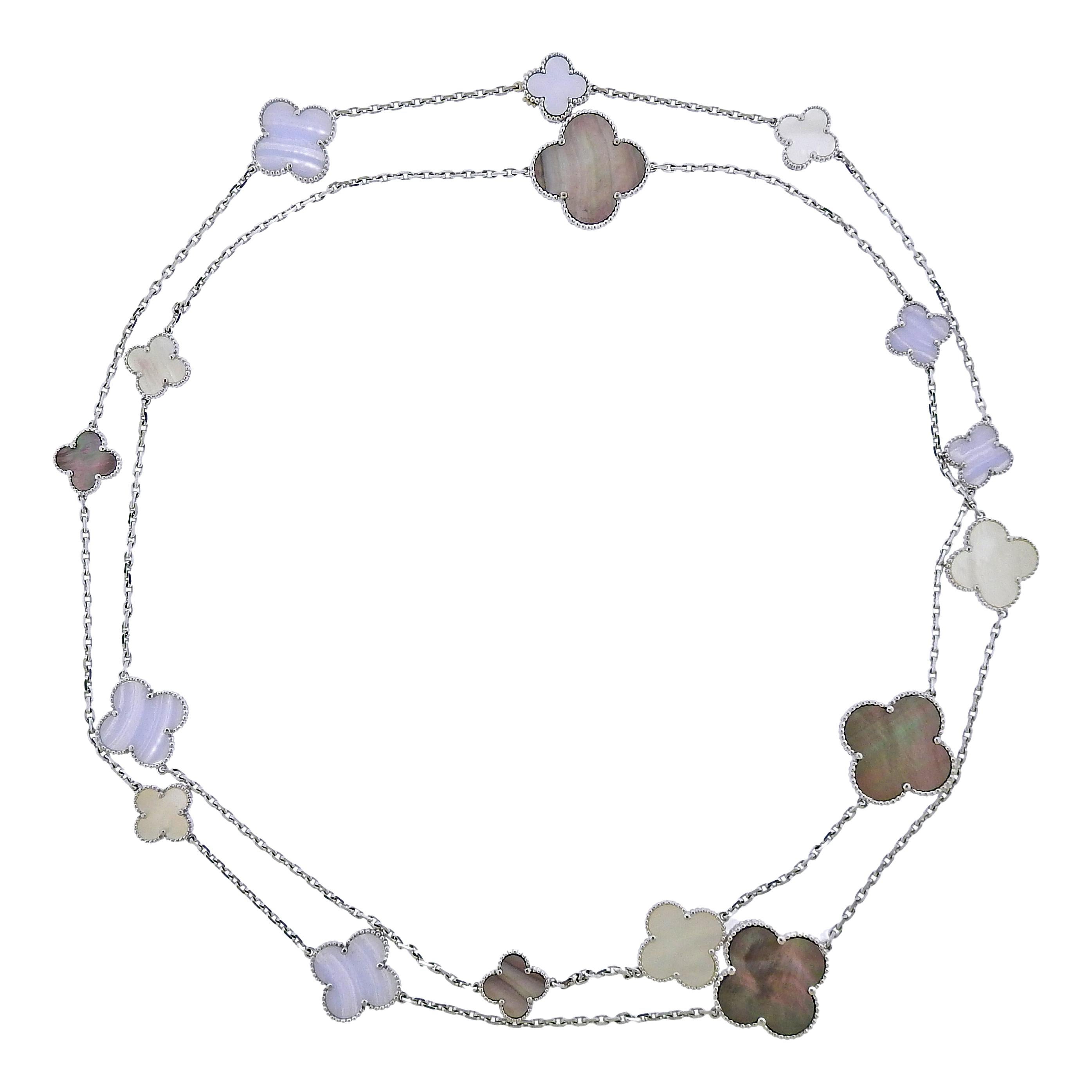Van Cleef & Arpels Magic Alhambra Chalcedony Mother of Pearl 16 Motif Necklace For Sale