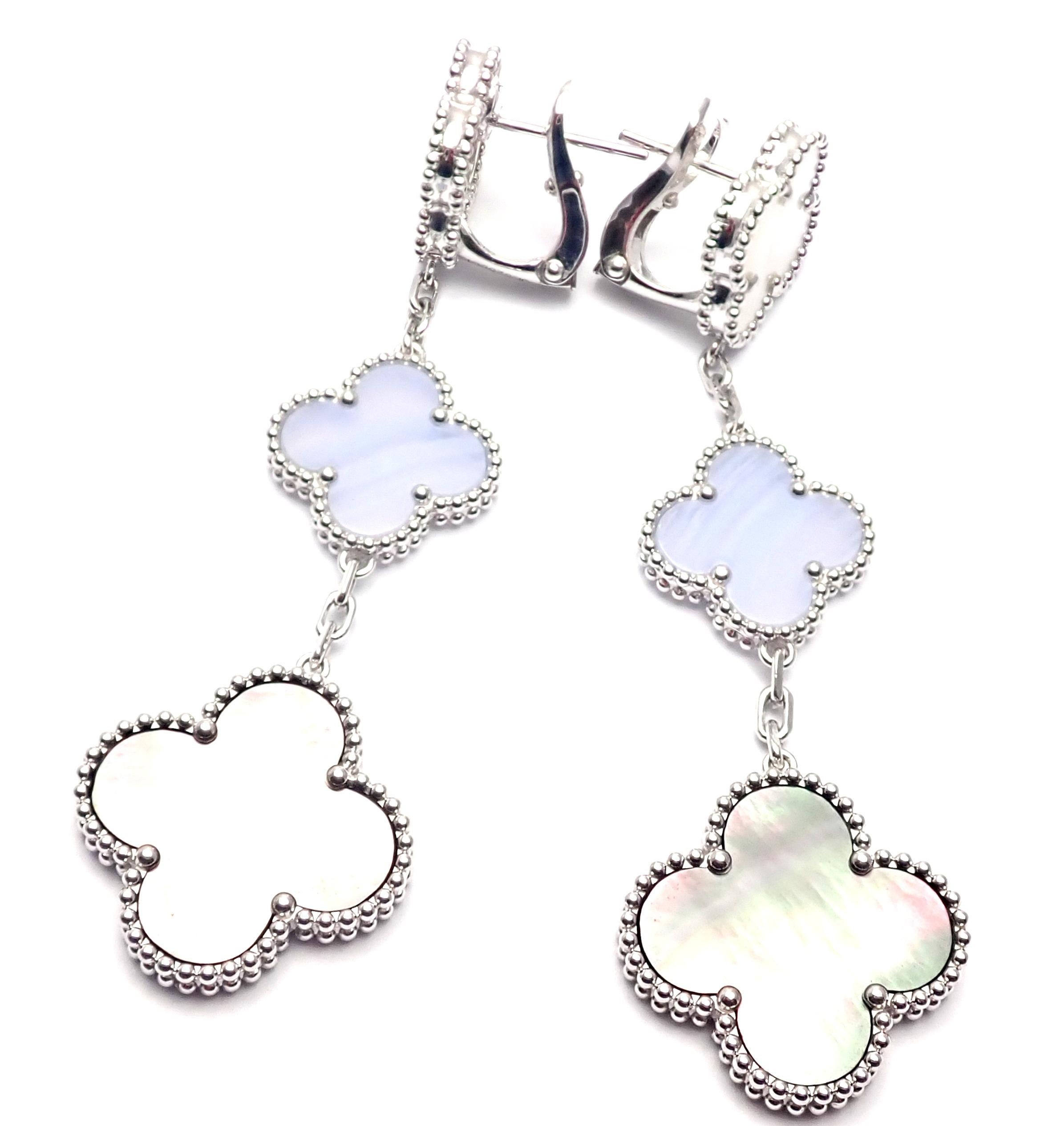 Women's or Men's Van Cleef & Arpels Magic Alhambra Chalcedony Mother of Pearl 3-Motifs Earrings