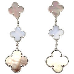 Van Cleef & Arpels Magic Alhambra Chalcedony Mother of Pearl 3 Motifs Earrings