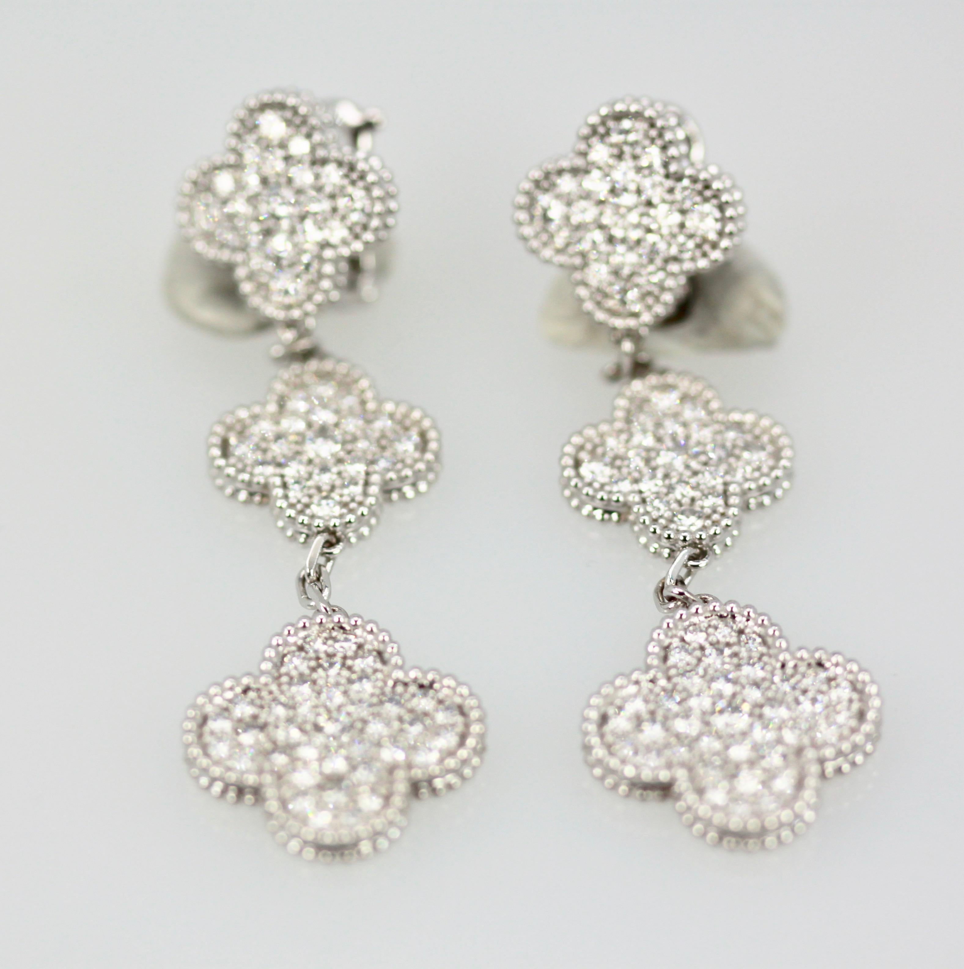 Van Cleef & Arpels Magic Alhambra Diamond 3 Clover Earrings 2