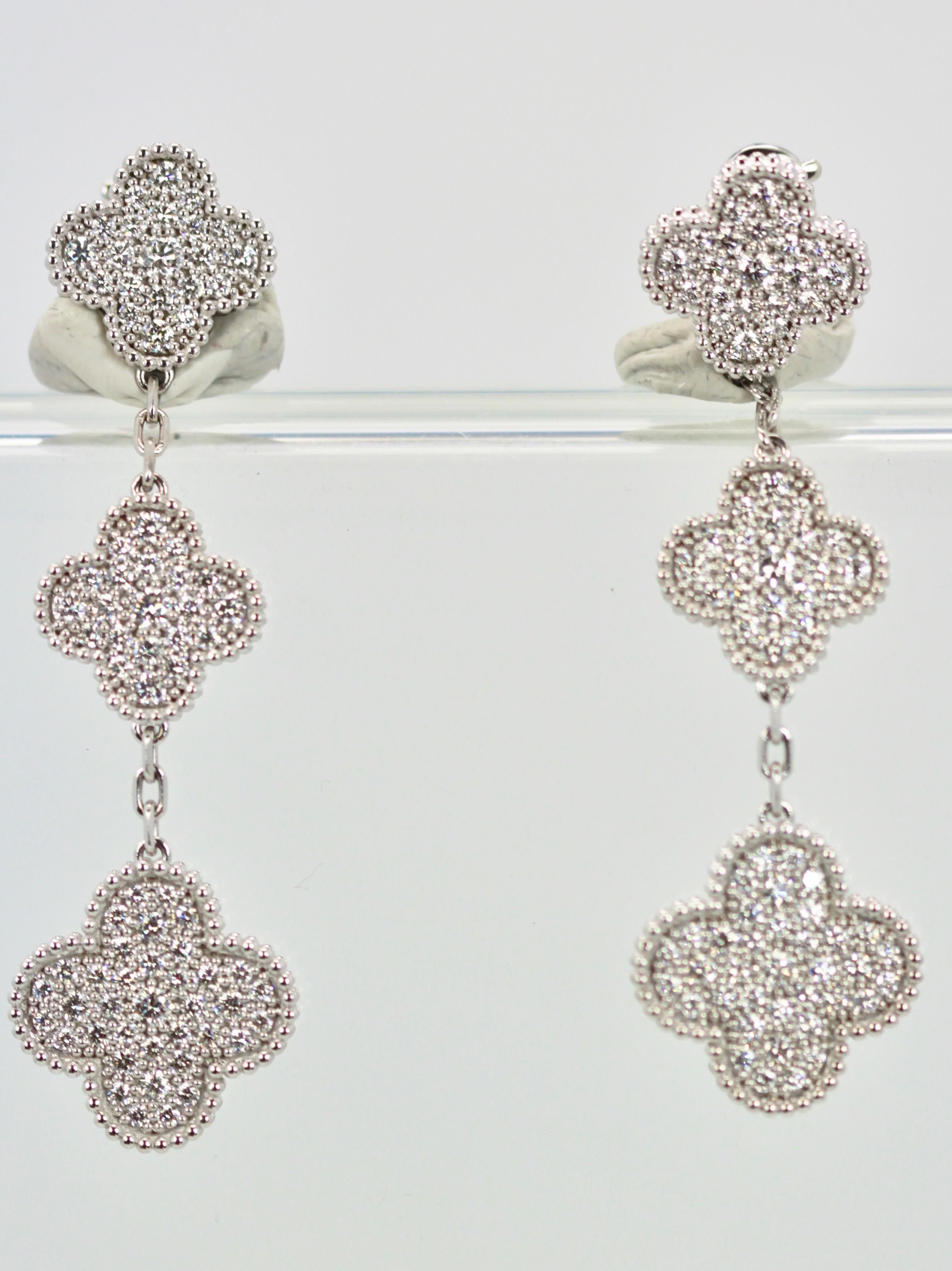 Contemporary Van Cleef & Arpels Magic Alhambra Diamond 3 Clover Earrings