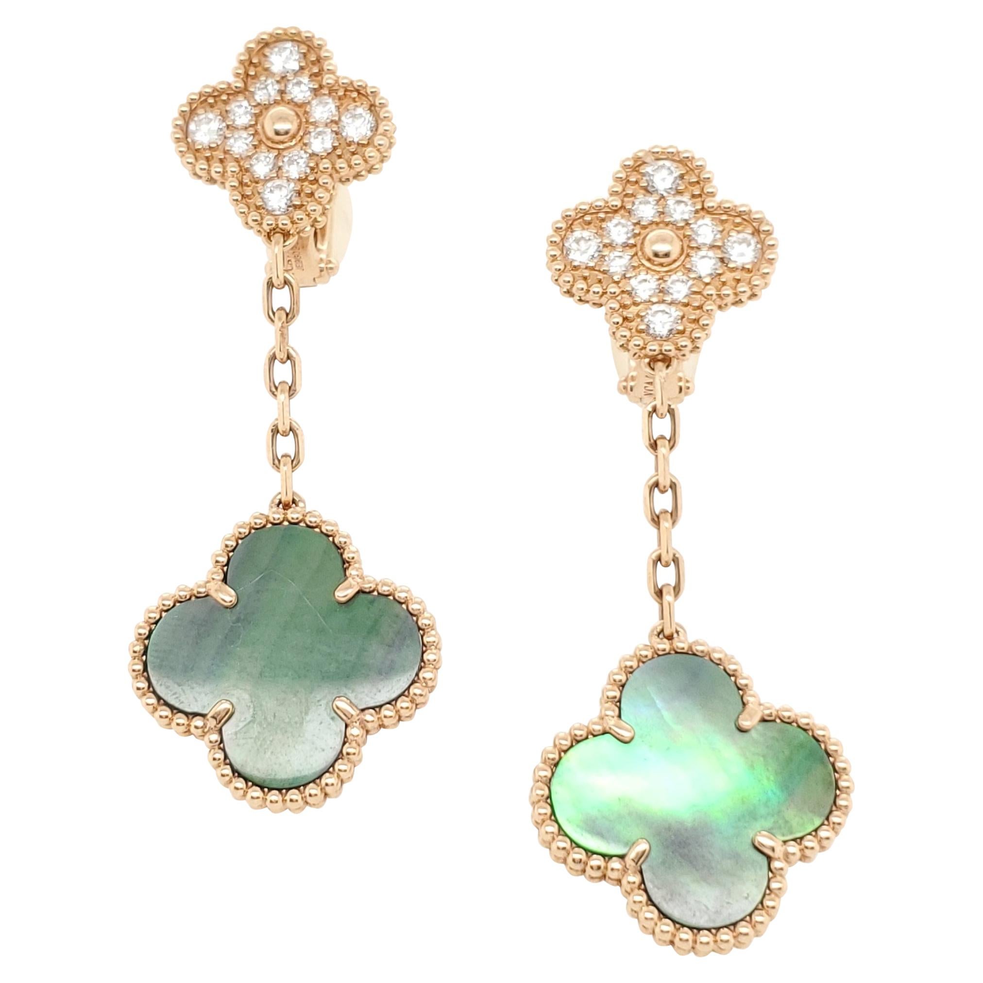 Van Cleef & Arpels Magic Alhambra Mother of Pearl and Diamond Earrings