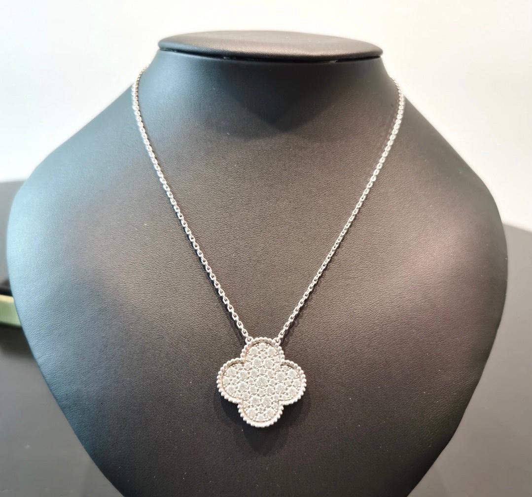 Van Cleef & Arpels Magic Alhambra Diamond Big Pendant Necklace In Excellent Condition In Banbury, GB