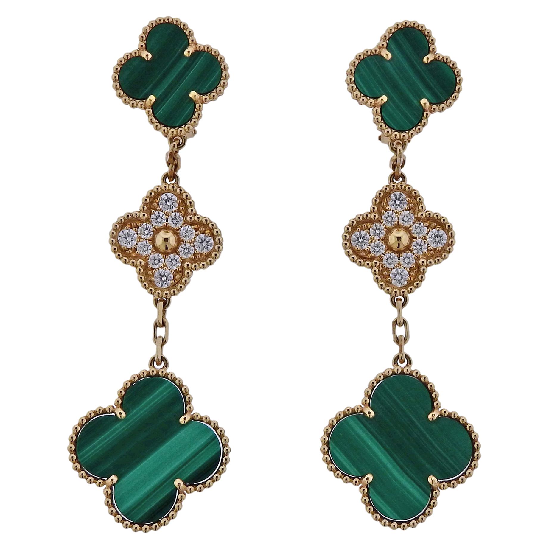 Van Cleef 
Arpels Magic Alhambra Diamond Malachite Gold Earrings