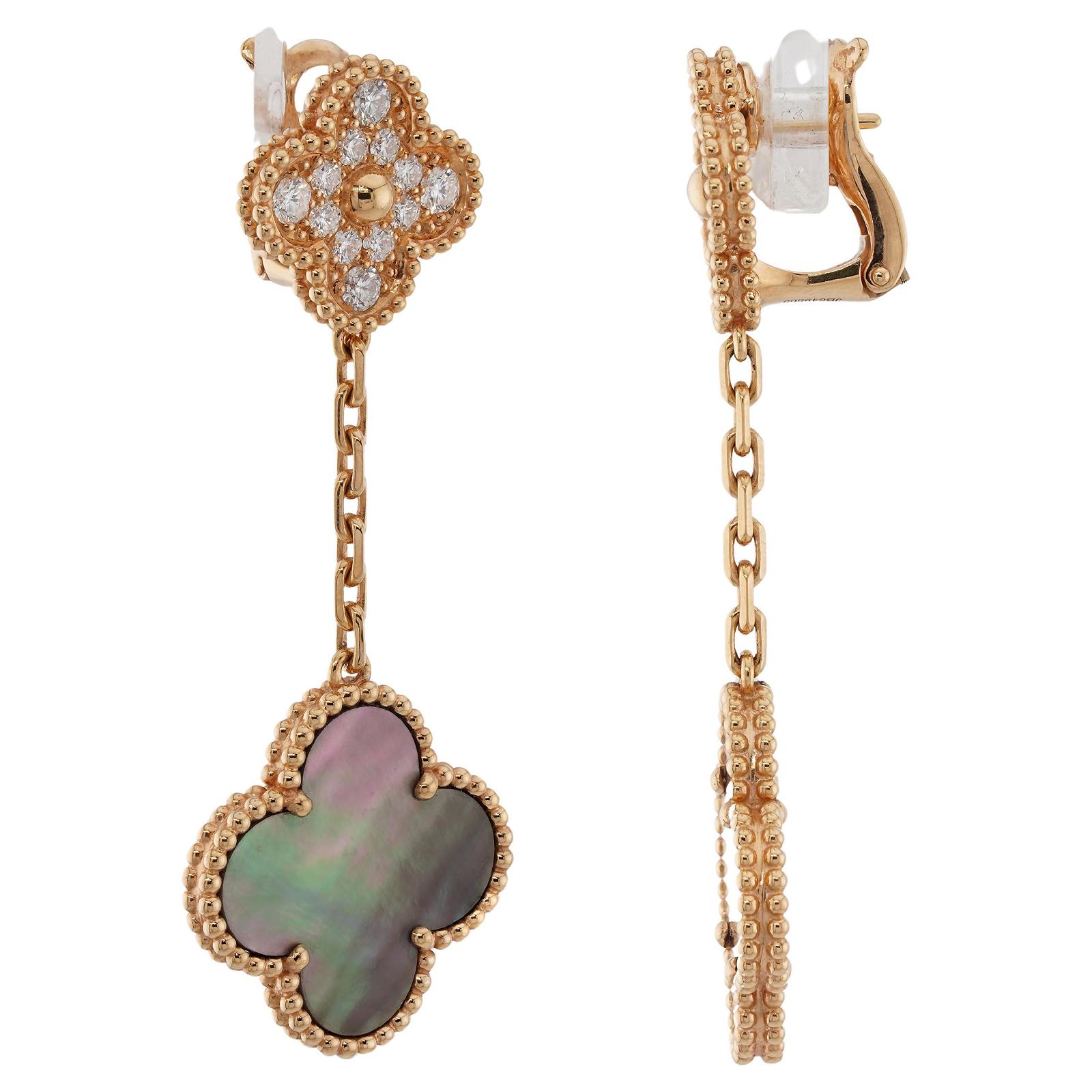 Taglio brillante VAN CLEEF & ARPELS Orecchini in oro rosa con diamanti e madreperla Magic Alhambra in vendita
