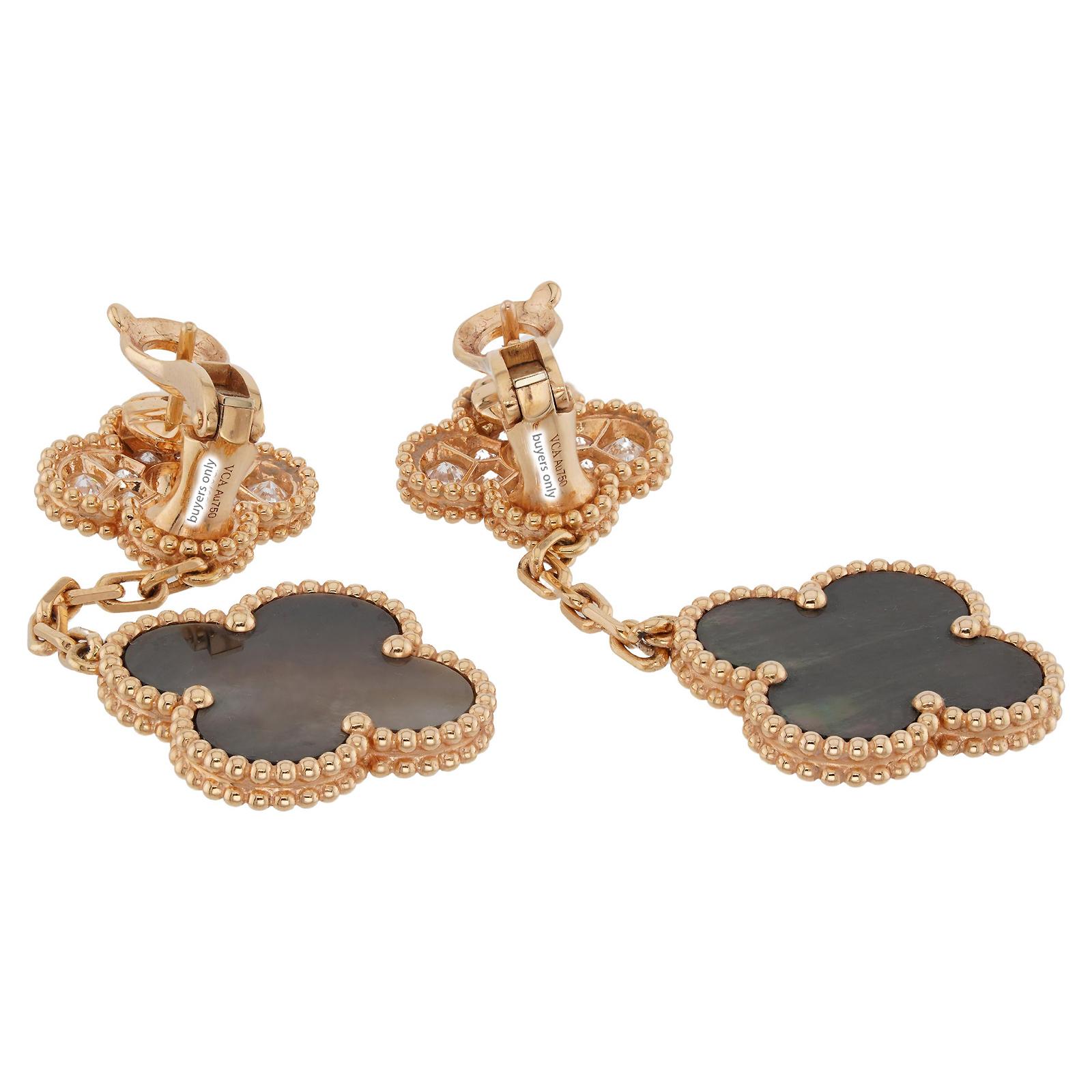 VAN CLEEF & ARPELS Orecchini in oro rosa con diamanti e madreperla Magic Alhambra In condizioni ottime in vendita a New York, NY