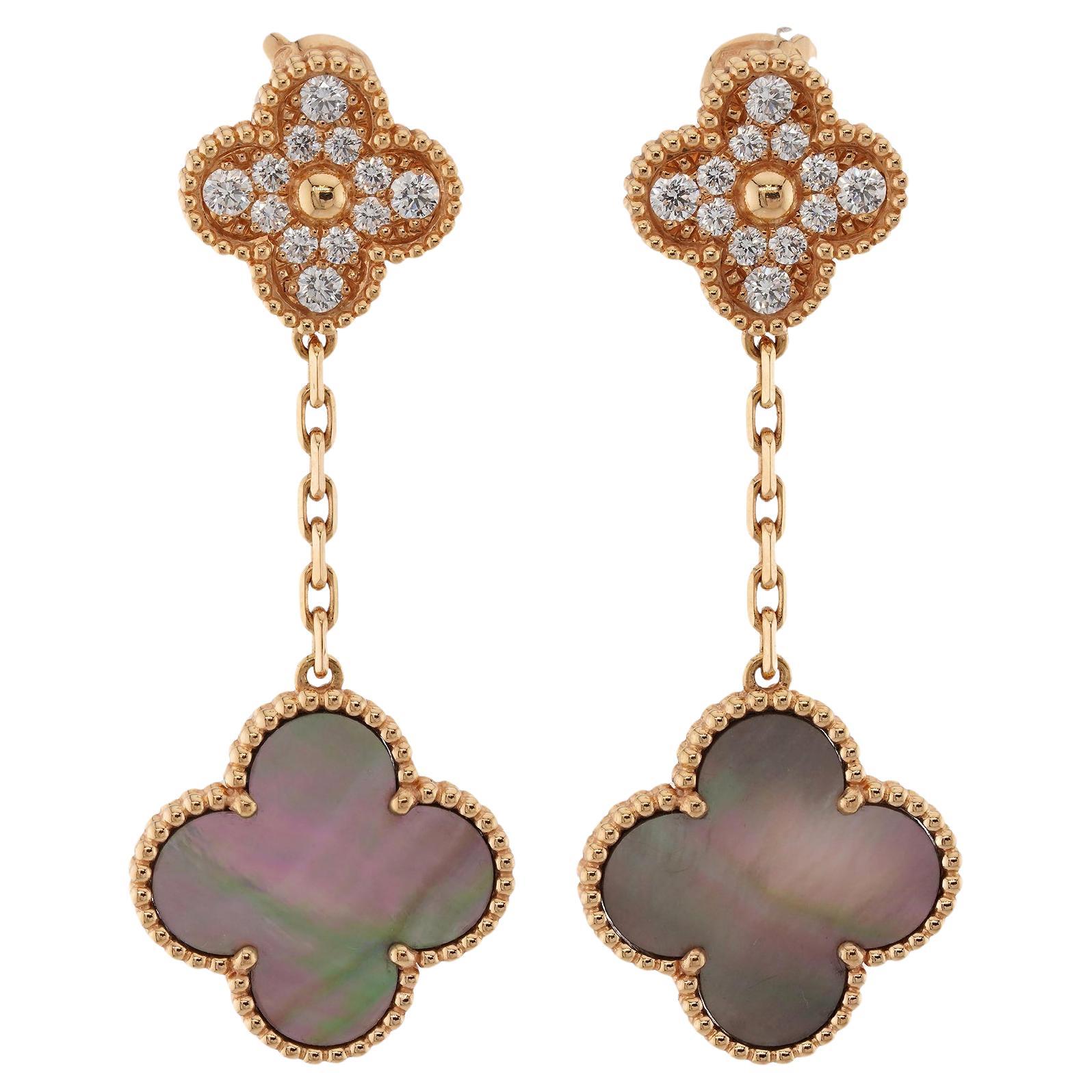 VAN CLEEF & ARPELS Magic Alhambra Diamond Mother-of-Pearl Rose Gold Earrings