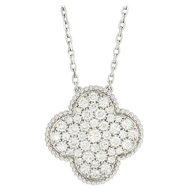 Van Cleef Arpels Vintage Alhambra Diamond Necklace In 18k White Gold ...