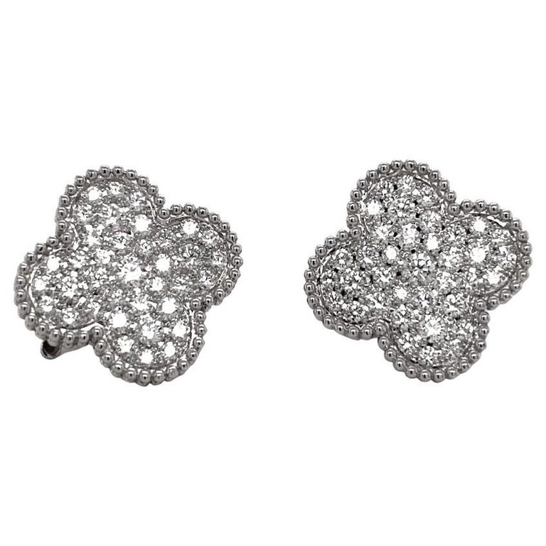 Van Cleef and Arpels Magic Alhambra Diamond Pave Earrings set in 18k White  Gold at 1stDibs