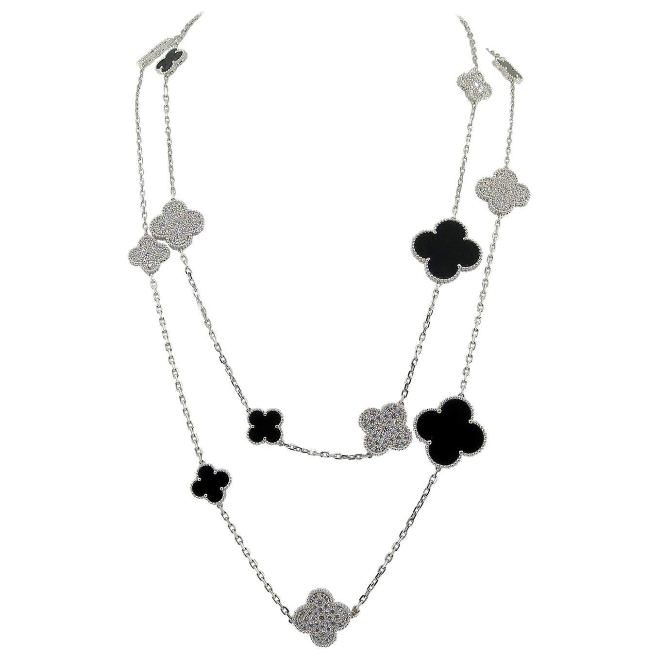 Van Cleef & Arpels Diamond Onyx White Gold Magic Alhambra Fifth Avenue Necklace