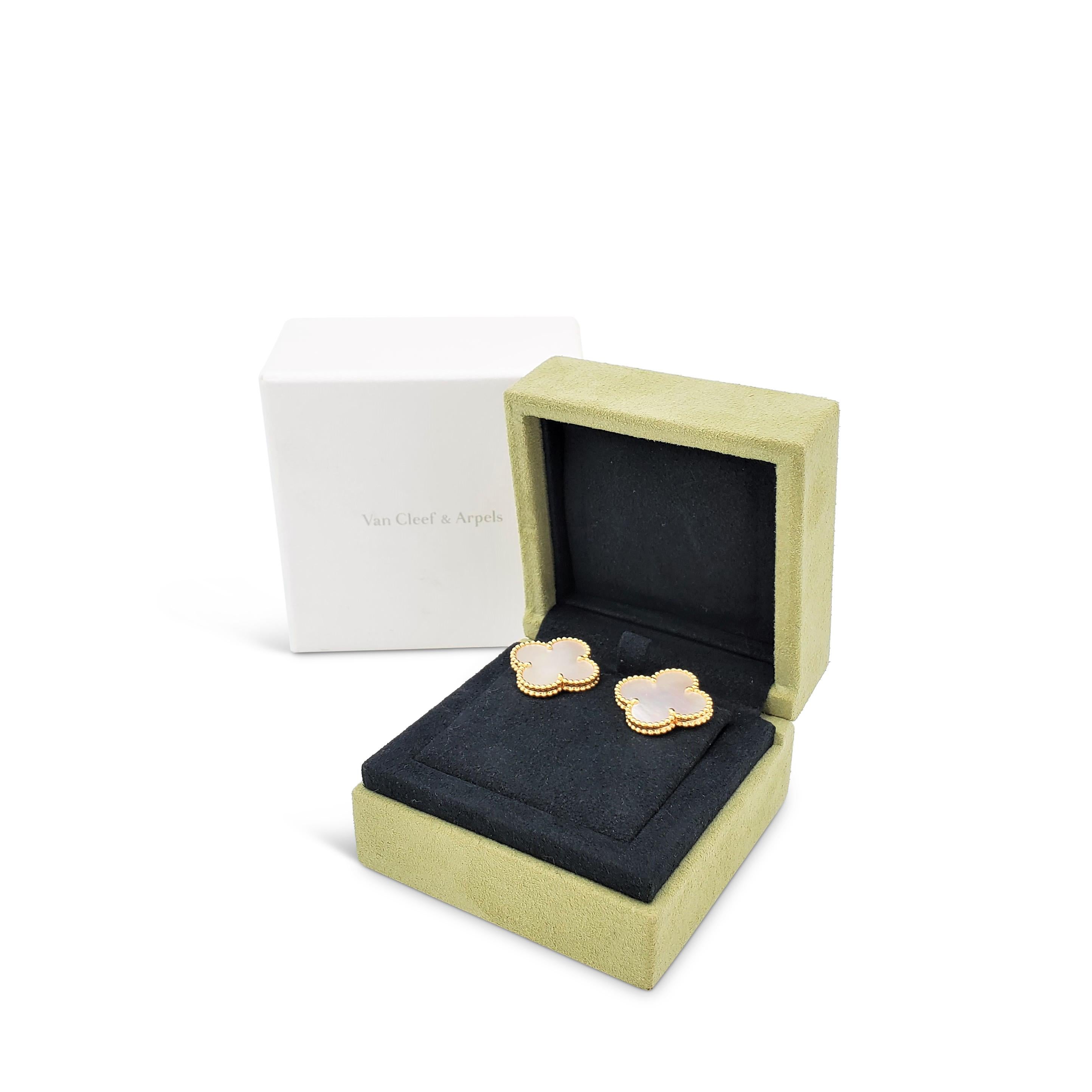 Uncut Van Cleef & Arpels 'Magic Alhambra' Gold and Mother of Pearl Earrings