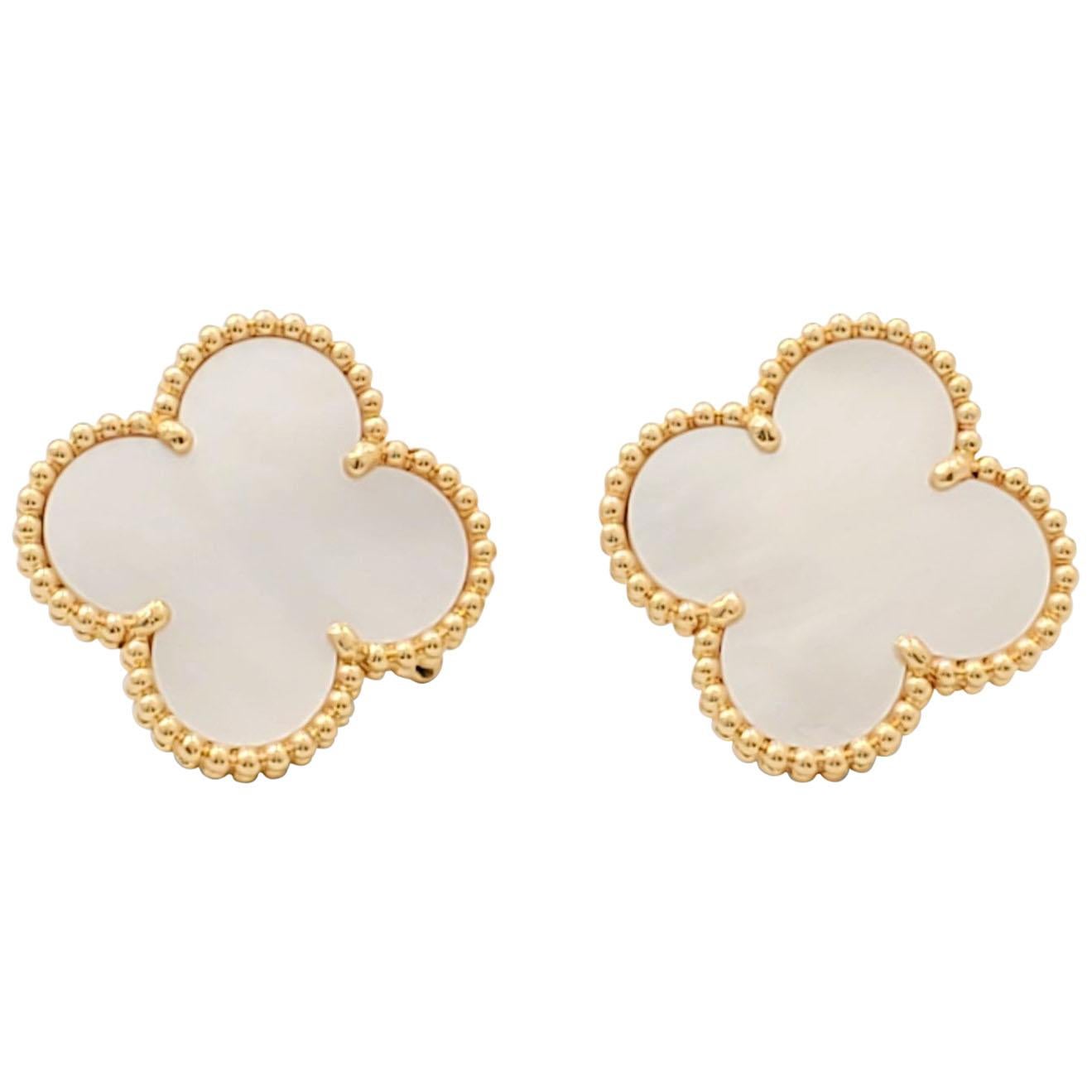 Van Cleef & Arpels 'Magic Alhambra' Gold and Mother of Pearl Earrings