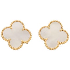 Van Cleef and Arpels 'Magic Alhambra' Gold and Mother of Pearl Earrings at  1stDibs