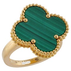 Vintage VAN CLEEF & ARPELS Magic Alhambra Green Malachite 18k Yellow Gold Ring