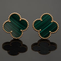VAN CLEEF & ARPELS Magic Alhambra Green Malachite Yellow Gold Earrings, COA