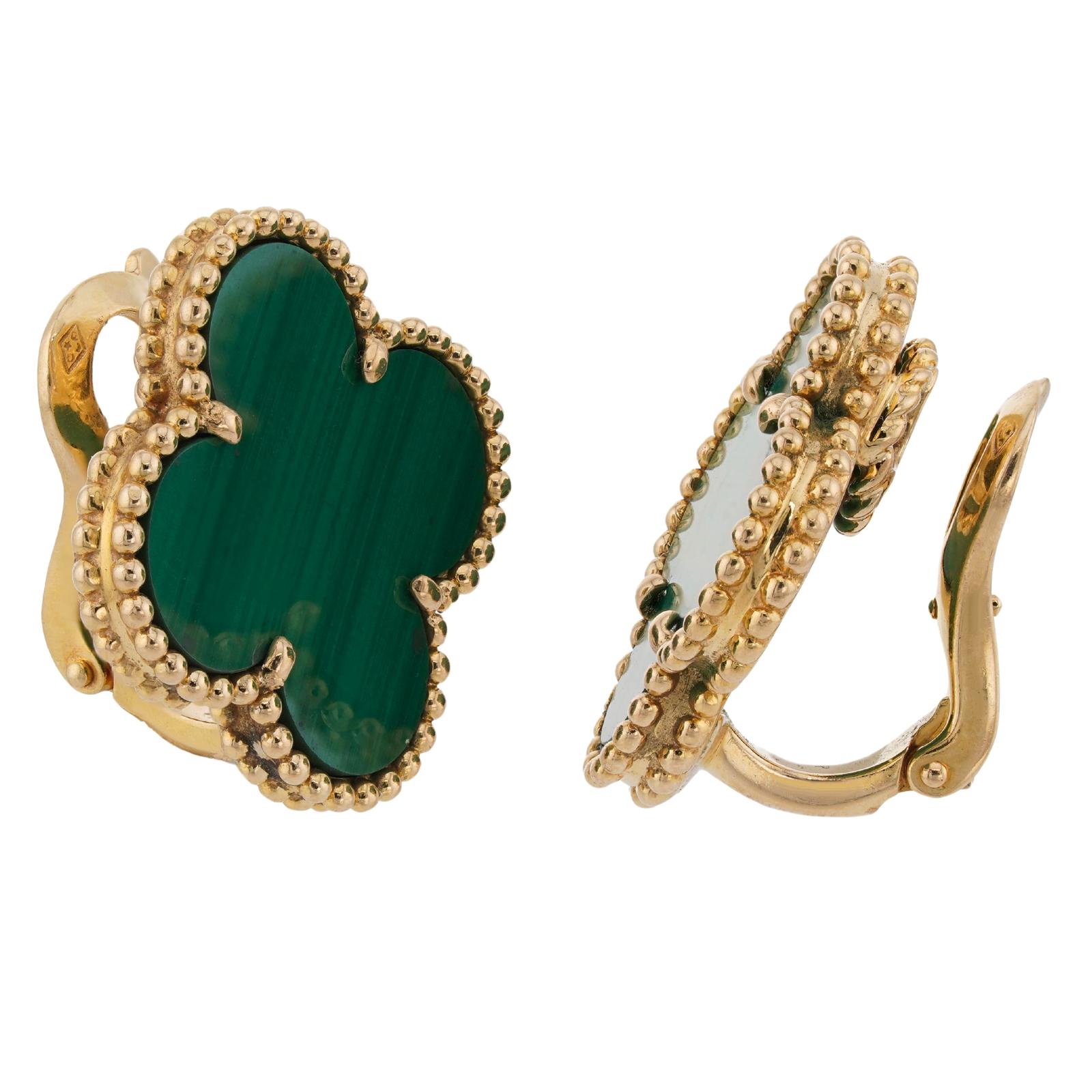 Women's VAN CLEEF & ARPELS Magic Alhambra Green Malachite Yellow Gold Earrings