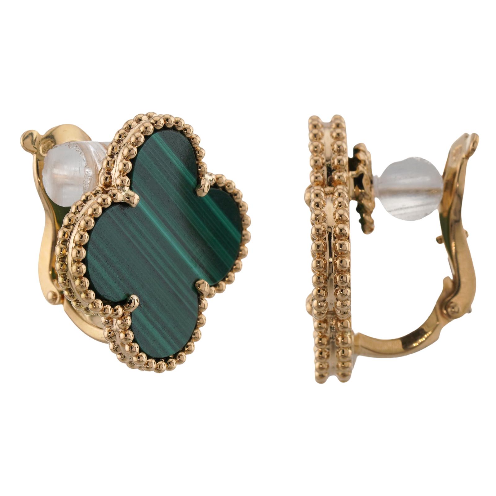Women's VAN CLEEF & ARPELS Magic Alhambra Green Malachite Yellow Gold Earrings For Sale