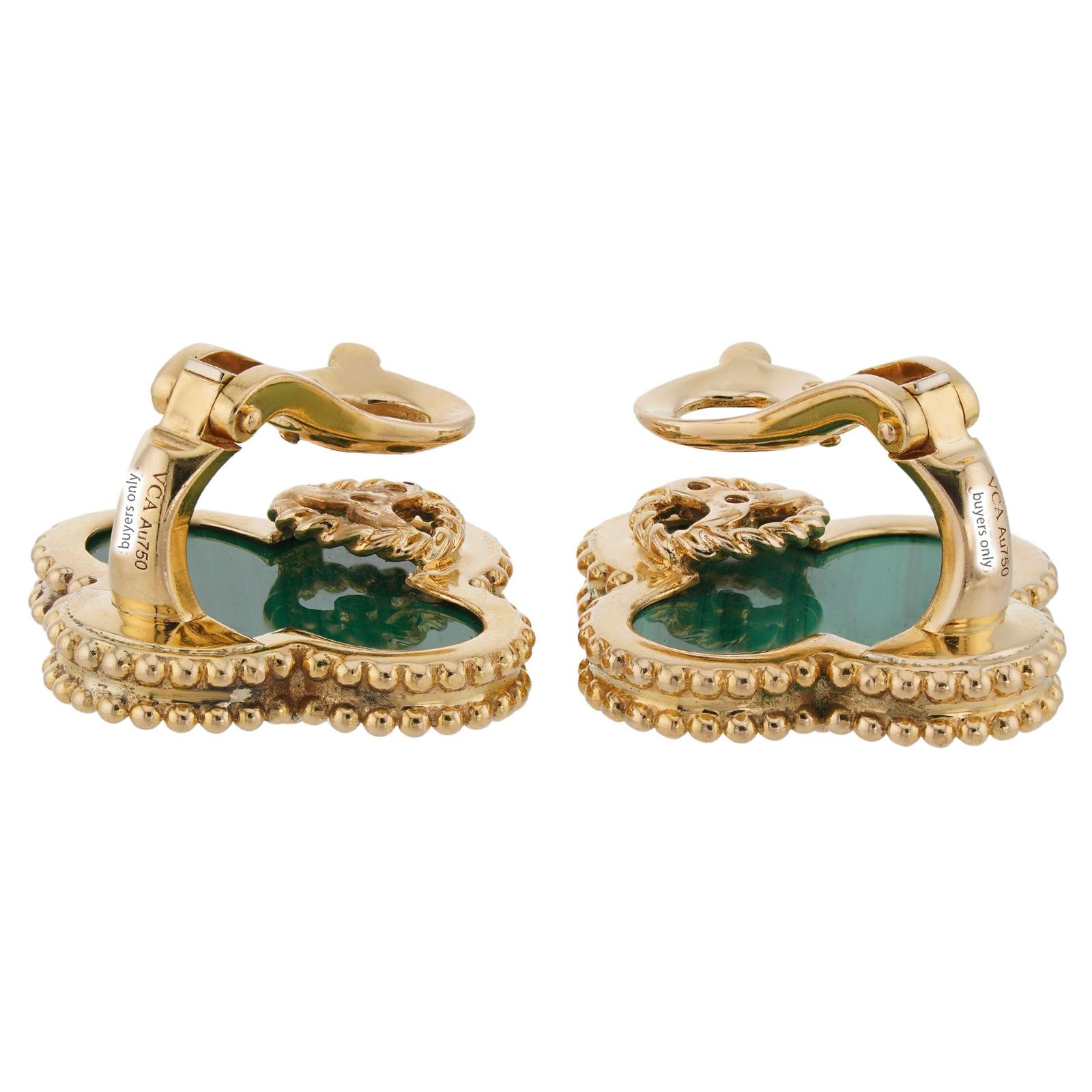 VAN CLEEF & ARPELS Magic Alhambra Green Malachite Yellow Gold Earrings 1