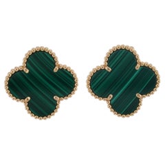 VAN CLEEF & ARPELS Magic Alhambra Green Malachite Yellow Gold Earrings, COA
