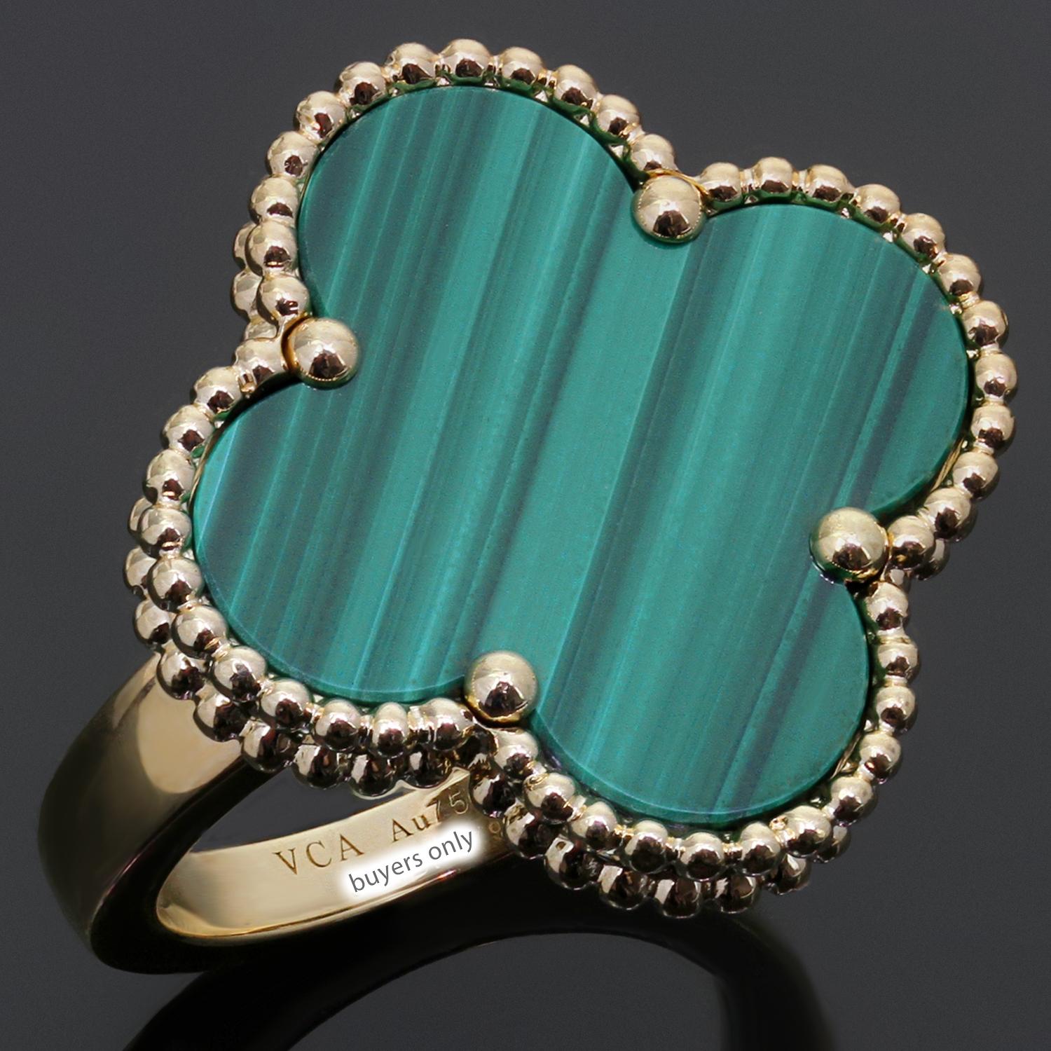 Van Cleef &amp; Arpels Magic Alhambra Ring aus Gelbgold mit grünem Malachit (Gemischter Schliff)