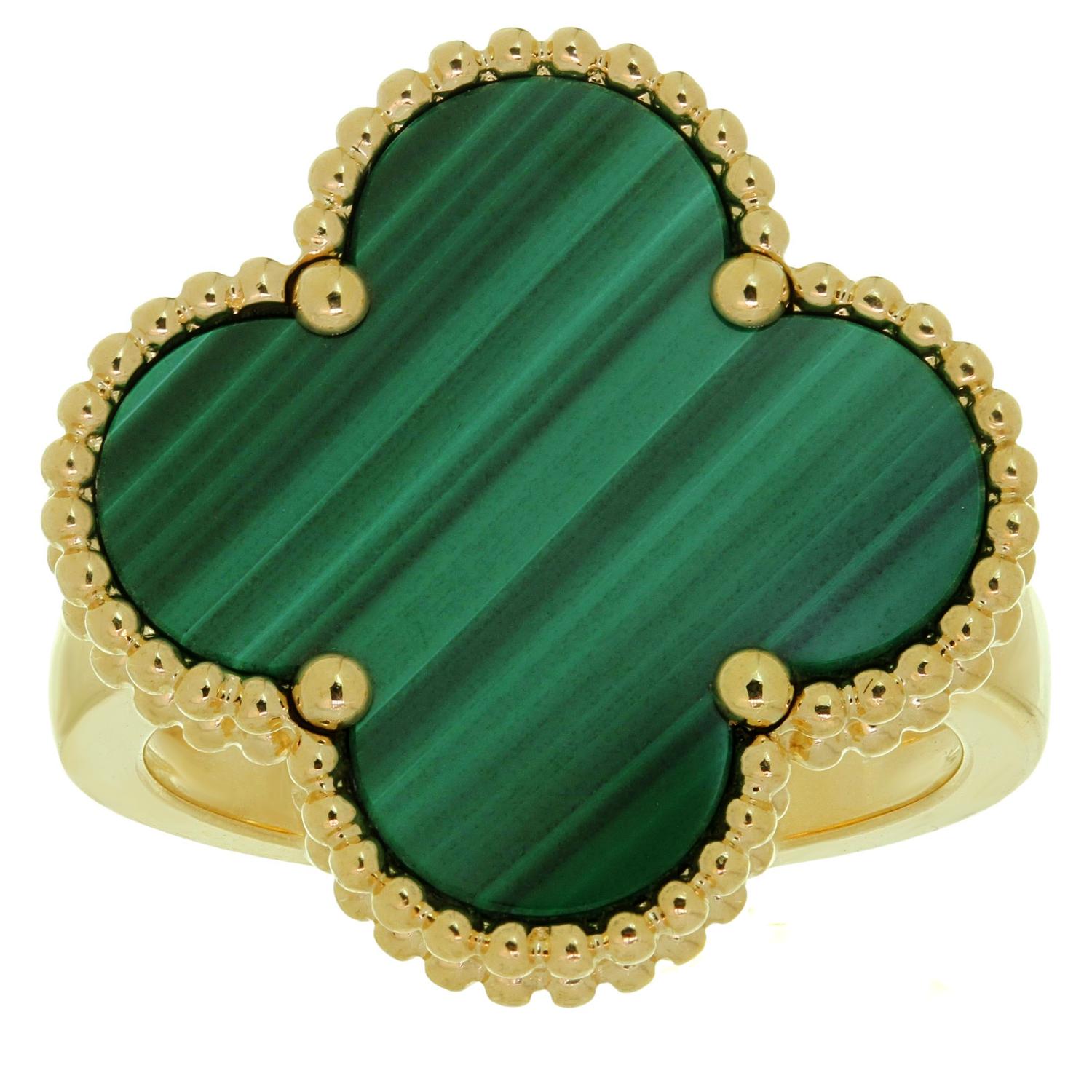 Van Cleef &amp; Arpels Magic Alhambra Ring aus Gelbgold mit grünem Malachit 1