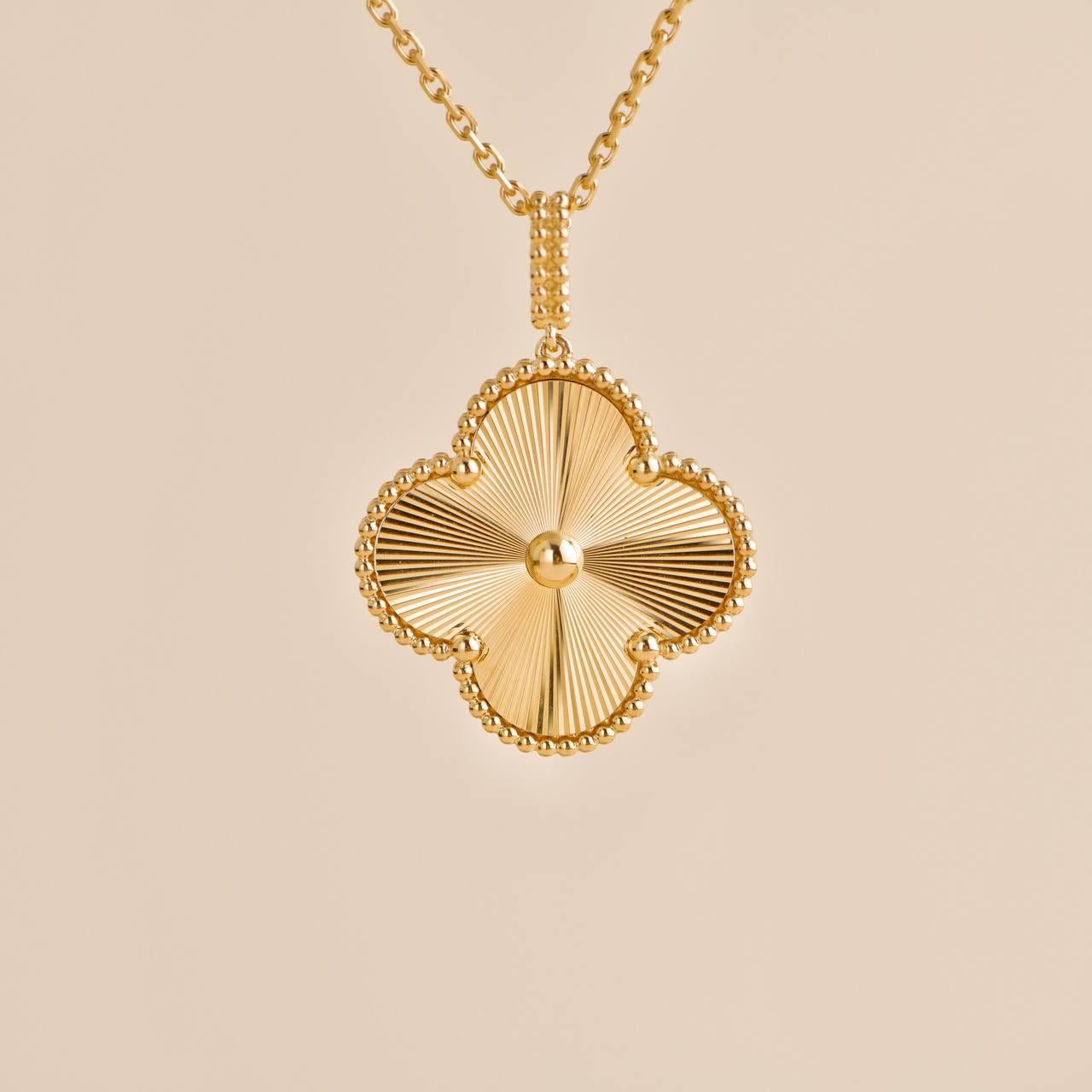 Van Cleef & Arpels Magic Alhambra Guilloché 18K Yellow Gold Pendant Necklace 1